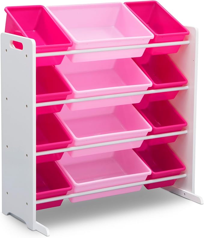 Delta Children Kids Toy Storage Organizer with 12 Plastic Bins - Greenguard Gold Certified, White/Pink by DeltaChildren