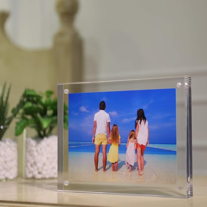 Meetu Acrylic Picture Frame 4x6,Clear Freestanding Double Sided 20mm Thickness Frameless Magnetic Photo Frames Desktop Display with Gift Box Package(5 Pack) - Image 7