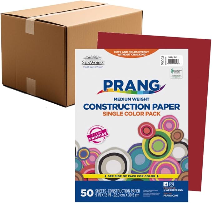 Prang Construction Paper, 9" x 12", Holiday Red, 50/Pack, 50 Packs | Formerly SunWorks, Class Pack, 2500 Sheets Total, P9903 by Prang