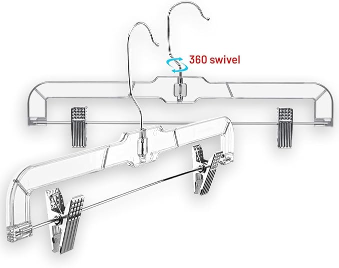 DEILSY™ Pants Hangers with Clips 25 Pack Skirt Hangers Clear Plastic | Hangers with clips and 360° swivel hook, pants hangers rubber-padded clips, ideal for jeans, trousers, skirts and shorts - Image 7