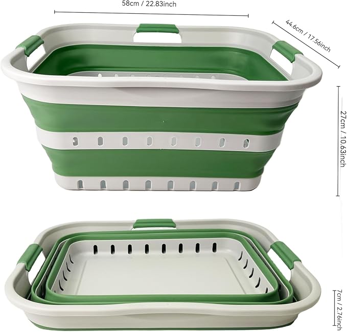 SAMMART 42 (11 Gallons) Collapsible Plastic Laundry Basket, Foldable Pop Up Storage Container/Organizer, Space Saving Hamper, Portable Bin for Dorm Room Bathroom (2, Grey/Dark Sea Green) - Image 8