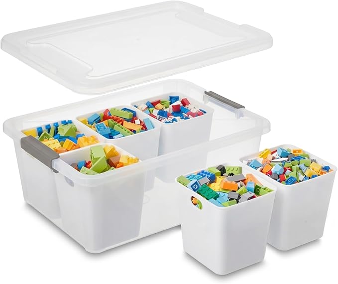 MACOPRO 17 QT Clear Storage Bins with Lids Plastic Box Multipurpose Stackable Storage Containers for Organizing Tool,Craft,Crayon,Marker Pen(White, 1Pack-6-in-1) by MACOPRO