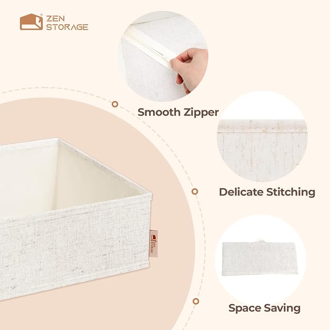 ZenStortage 12Pack Drawer Organizers Clothes, Linen Nursery Drawer Divider | Natural Cotton Linen Fabric, 3 Sizes for Flexible Combinations, Skin-Friendly Material, Foldable Zipper Design - Image 7