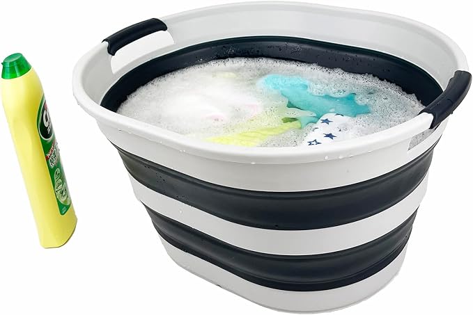 SAMMART 23L (6 Gallons) Set of 2 Collapsible Plastic Laundry Basket - Oval Tub - Foldable Storage Container/Organizer - Portable Washing Tub - Space Saving Laundry Hamper (Grey/Slate Grey) - Image 6