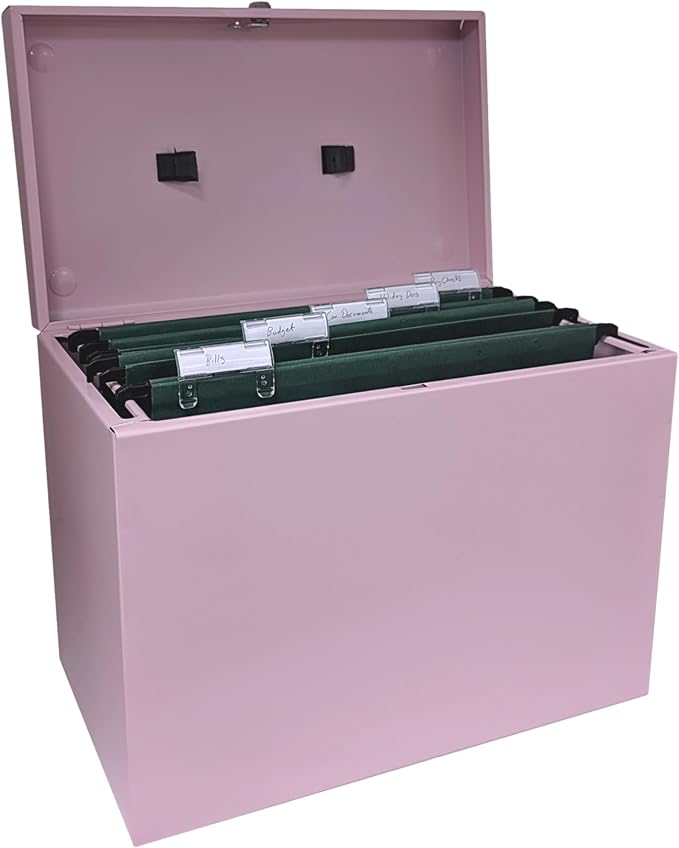 Cathedral Products A4 Steel File Box with Starter Pack of 5 Suspension Files - Pastel Pink - Image 2