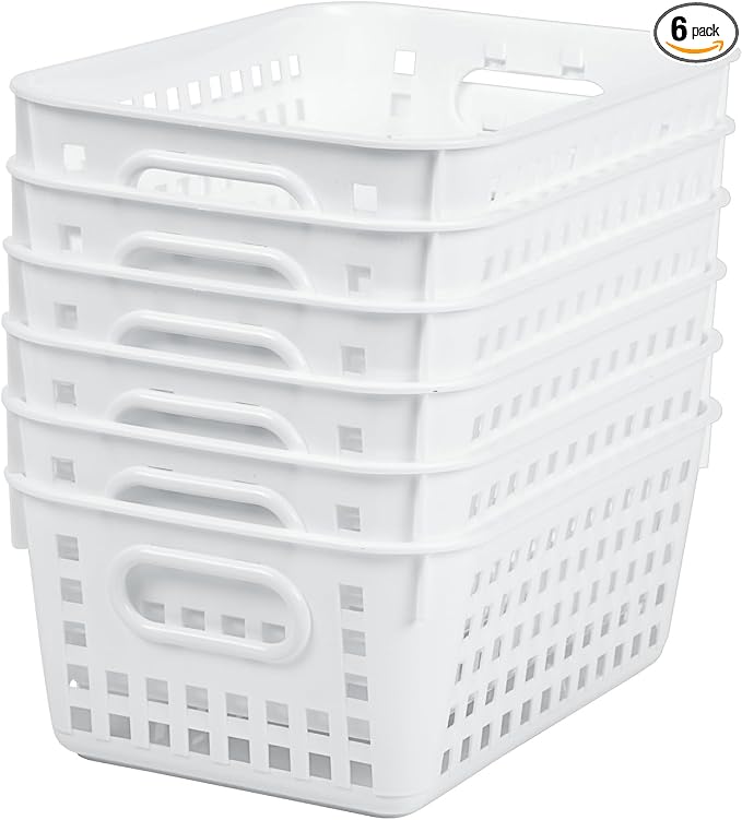 Really Good Stuff Medium Plastic Book Baskets, 11" x 7.5" x 4.5", 6-Pack | White, Versatile Storage Solution for Classroom, Home & Office, Storage, Multi-Purpose by ReallyGoodStuff
