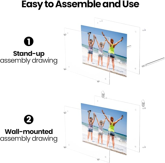 Thyle 8 Pcs Acrylic Photo Frame 8.5 x 11'' Clear Floating Picture Frame Certificate Document Poster Award Diploma Display Tabletop or Hanging Wall Mount for Back to School Teacher Student Gift(Silver) - Image 5