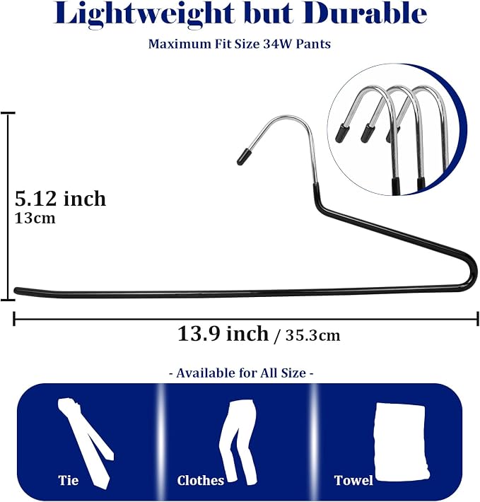 Pants Hangers 30 Pack Non Slip,Trouser/Blanket/Jeans Hangers for Closet Space Saving,Open Ended Pants Hanger Strong Durable (Black) - Image 2