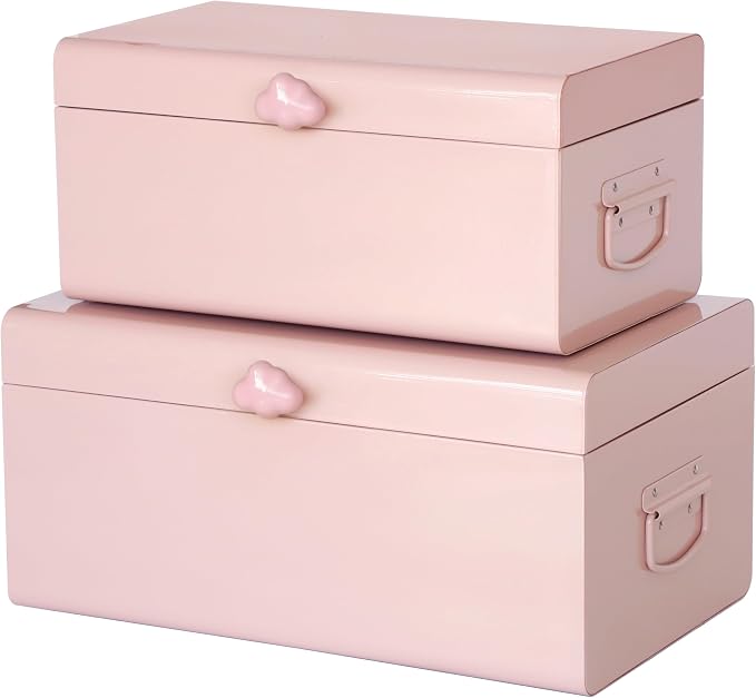 Vixdonos Large Decorative Box Set of 2 Metal Keepsake Trunk with Cloud-shaped Decorative Clasp for Reception,Wedding,Baby & Bridal Shower,17.3X10.6X8.3 Inches by Vixdonos