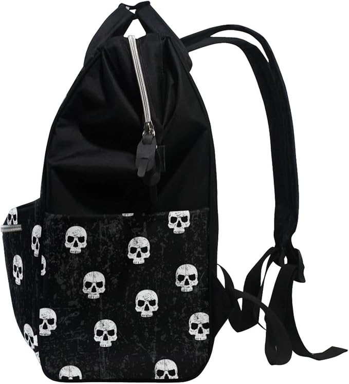Large Capacity Baby Diaper Bag Black White Skulls Pattern Durable Multi Function Travel Backpack - Image 5