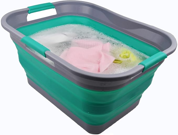 SAMMART Set of 2-30L (8 Gallon) Collapsible Plastic Laundry Basket-Foldable Pop Up Storage Container/Organizer-Space Saving Hamper, Water Capacity: 24L (6.3 Gallon) (2, Dark Grey/Bluish-Green) - Image 5