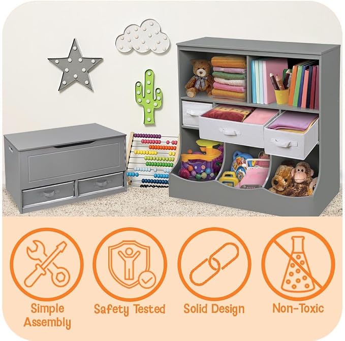 Badger Basket Combo Bin Toy Storage Unit and Book Shelf for Kids with 3 Baskets - Dark Gray - Image 3