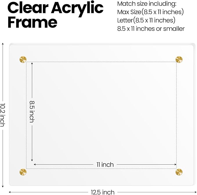 Thyle 8 Pcs Acrylic Photo Frame 8.5 x 11'' Clear Floating Picture Frame Certificate Document Poster Award Diploma Display Tabletop or Hanging Wall Mount for Back to School Teacher Student Gift(Gold) - Image 2