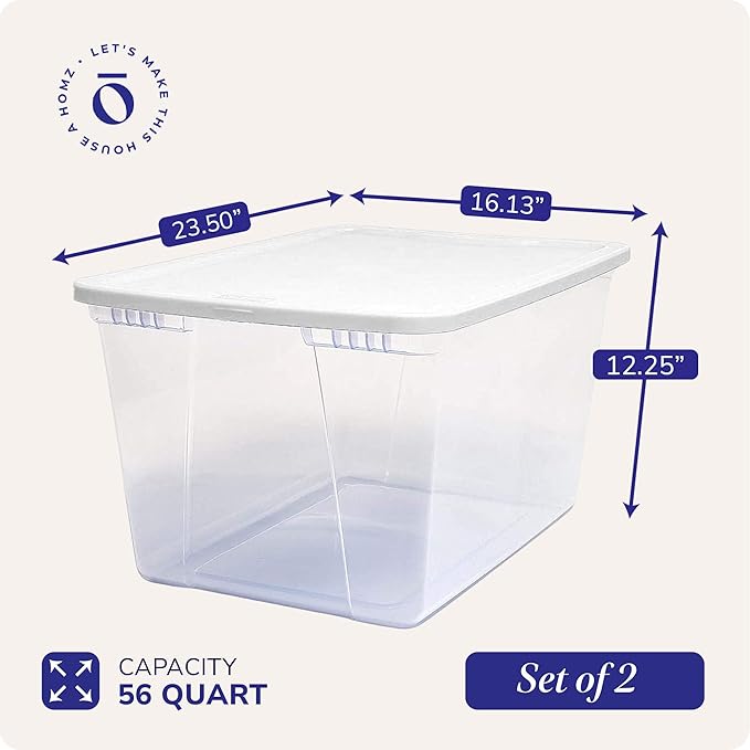 HOMZ 2-Pack Snaplock, Large Clear Plastic Storage Organizer Bins w/Lids, 56 Quart, White - Stackable Container Boxes for Bedroom, Bathroom, Garage, and Office Organization - Image 5