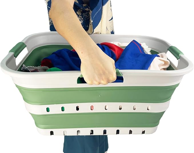 SAMMART 42 (11 Gallons) Collapsible Plastic Laundry Basket, Foldable Pop Up Storage Container/Organizer, Space Saving Hamper, Portable Bin for Dorm Room Bathroom (1, Grey/Dark Sea Green) - Image 7