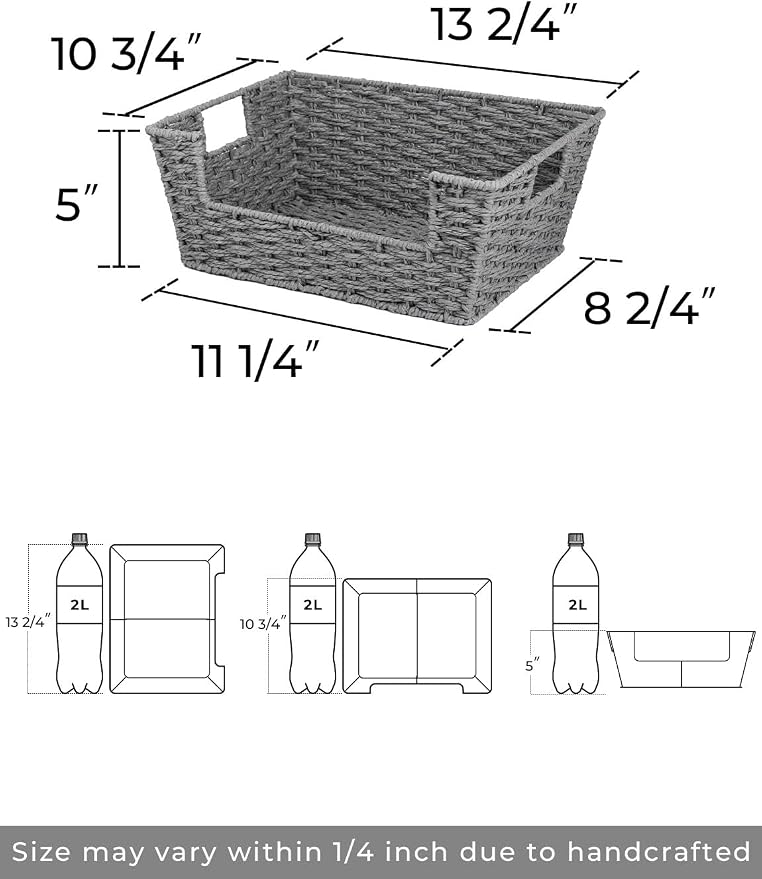 StorageWorks Pantry Baskets for Organizing, Woven Baskets, Round Paper Rope | Pantry Baskets for Patato and Onion Storage, Stackable Wicker Basket Organizer for Shelf, Woven Basket for Storage, 2-Pack - Image 2