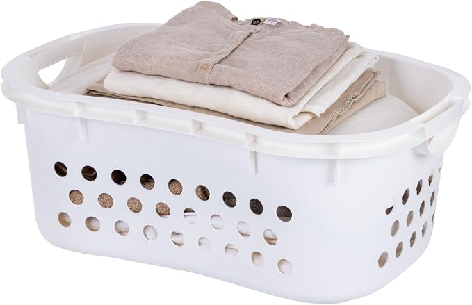 IRIS USA Plastic Laundry Basket 1.5 Bushel (50L), Built-In Handles, White | Clothes Hamper with Ventilation Holes, Reinforced Rim, Hip Hold Design, Large capacity by IRISUSA