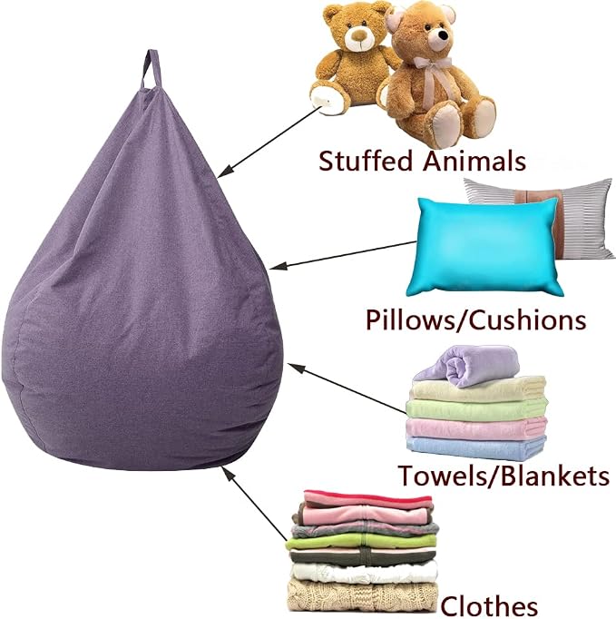 Stuffed Animal Storage Bean Bag Cover (No Filler) Extra Soft Beanbag Seat Chair Covers-Cotton Linen Memory Foam Beanbag Replacement Cover for Adults Children without Filling - Image 5