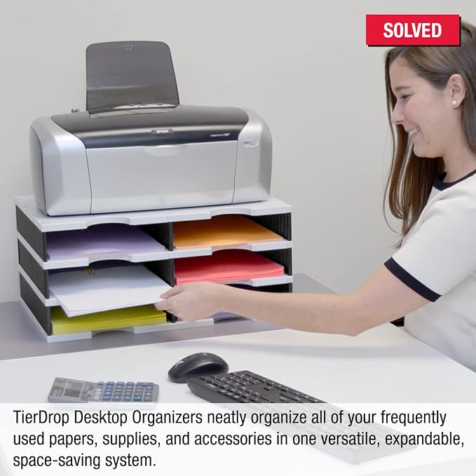 Ultimate Office TierDrop Desktop Organizer Sorter, 6 Compartment, 2-Wide | Sorts documents, mail, literature; optional add-on tiers expand capacity anytime; no-tool assembly; gray w/ black - Image 3