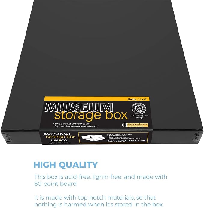 Lineco Drop Front Archival Storage Box, 11.75x17.75x1.5 in, Black, 2 Pack | Acid-Free with Metal Edge, Preserves Picture Longevity, Organize Photos, Newspapers, Prints, Documents, Crafts, DIY - Image 5