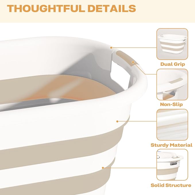 OOAMBB 43L(11.5Gallon) Collapsible Plastic Laundry Baskets (Beige, 2 Packs) | Pop Up Laundry hamper/Storage Container,Foldable Laundry Basket with Large Capacity,Sturdy,Space Saver - Image 6