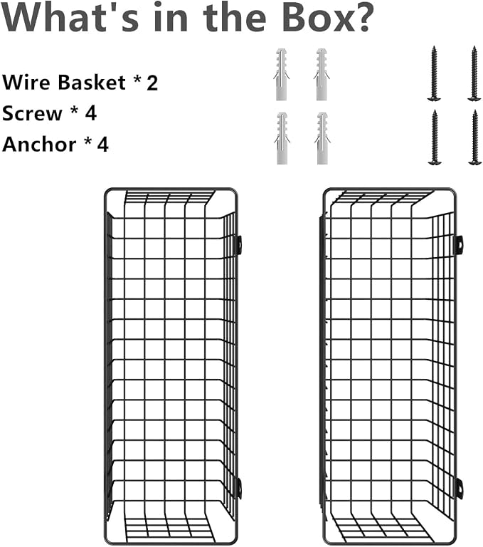 MaraFansie [Extra Large] Wire Basket 2-Pack Hanging Wall Organizer Cabinet Storage Basket Wall Mounted Shelves Rustic Farmhouse Decor for Home Kitchen Bathroom, BLACK - Image 5
