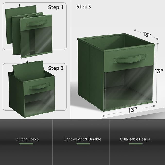 Sorbus 13 Inch Storage Bins with Clear Window - 6 Foldable Baskets for Organizing Clothes, Toys, Books - Sturdy Collapsible Fabric Storage Cubes with Handle - Storage Baskets for Shelves, Closets - Image 3