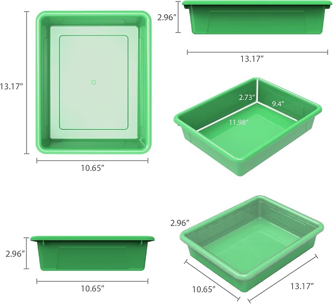 Storex Letter Size Flat Storage Tray – Organizer Bin with Non-Snap Lid for Classroom, Office and Home, Green, 5-Pack (62539A05C) - Image 11
