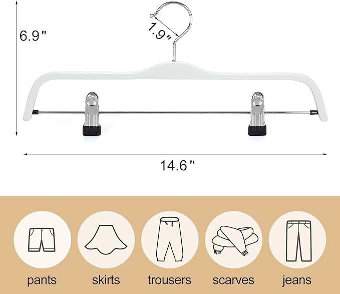 TOPIA HANGER Wooden Pants Hangers,Slim Natural Wood Skirt Hangers with Anti-Rust Hook and Adjustable Metal Clips, Perfect for Skirts, Pants, Slacks-20 Pack-CT17W20 - Image 3