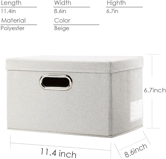 Storage Bins with Lids [3-Pack] Linen Fabric Foldable Storage Boxes Organizer Containers Baskets Cube with Cover for Bedroom Closet Office Beige（11.4X8.6X6.7 - Image 2