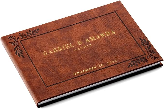 Personalized Hardcover Wedding Guestbook (Brown) | Elegant Wedding Keepsake Design, Premium Hardcover Construction, Smooth Lined Writing Pages, Perfect for Cherished Messages by PROMOT