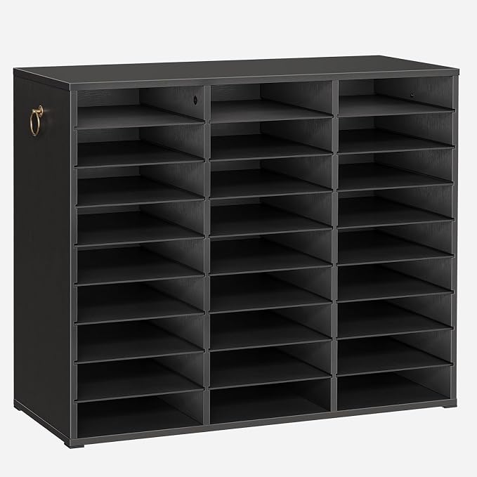 HOOBRO Literature Organizer, 27 Compartments Wooden Mail Organizer, Countertop Literature Sorter with Adjustable Shelves for Home, Office, School, Student Mailbox for Classroom, Black BK27WF01 by HOOBRO