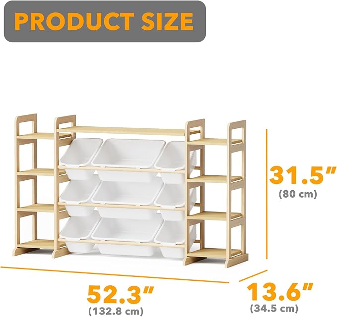 SpaceAid Large Toy Storage Organizer 9 Shelves 9 Bins, Toy Organizers Storage Bookshelf, Kids Bin Shelf Toys Box Bookcase for Bedroom Playroom Organization Room Decor, White - Image 2