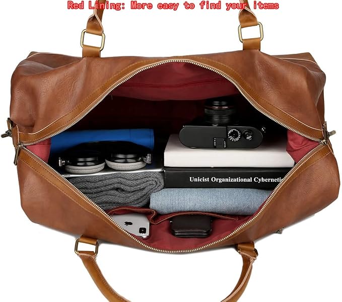 BAOSHA Vegan Leather Travel Duffel Tote Bag Overnight Weekender Bag Oversized for Men and Women HB-14 (Brown) - Image 5