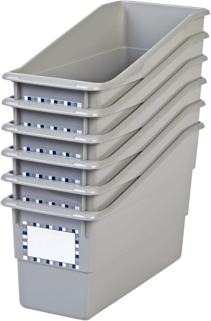 Really Good Stuff Durable Book & Binder Holder, 6-Pack, Pebble | 5.5" x 12.5" x 7.5", Classroom Organization, Storage Solution, Sturdy & Versatile by ReallyGoodStuff