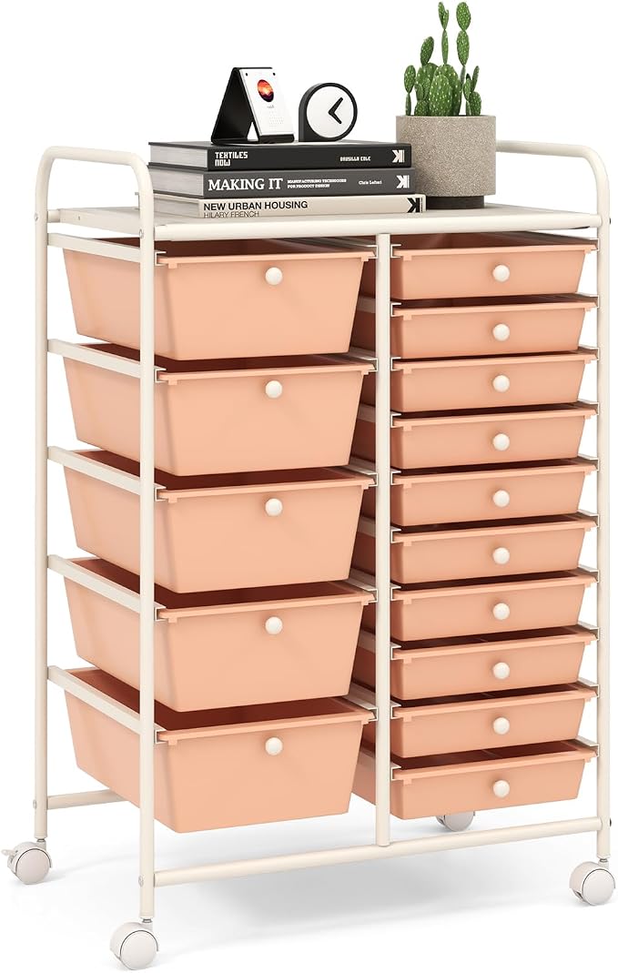15 Drawer Rolling Storage Cart, Rolling Cart with Drawers for Classroom, Art Supply Craft Organizer on Wheel with Metal Frame & Handles for Home Office School by LDAILY