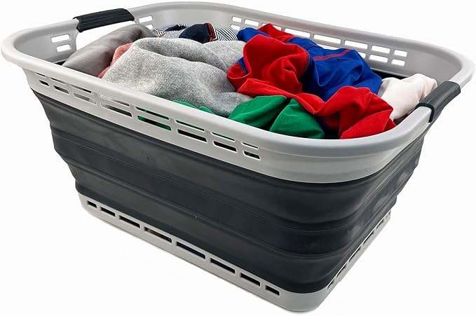 SAMMART 42L (11 Galloons) Collapsible Plastic Laundry Basket - Foldable Pop Up Storage Container/Organizer - Portable Washing Tub - Space Saving Hamper/Basket (Grey/Slate Grey) [BPA Free] - Image 4