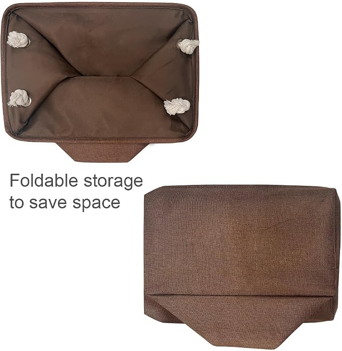 Decorative Basket Rectangular Fabric Storage Bin Organizer Basket with Handles for Clothes Storage (Brown,Large-3Pack,15.7L*11.8W*8.3H) - Image 8