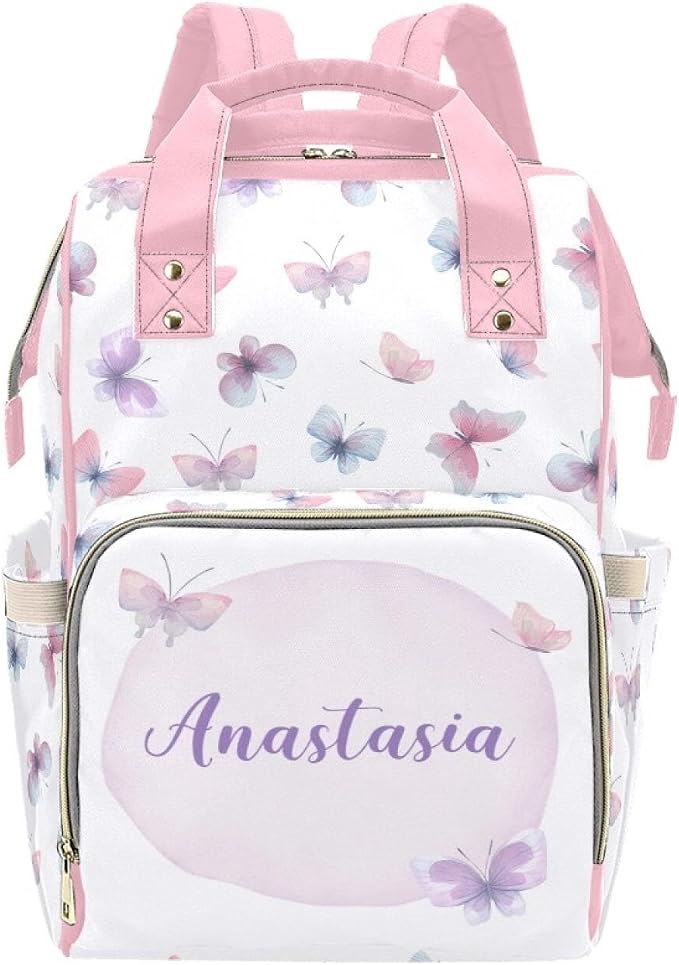Custom Colorful Butterfly Baby Backpack – Personalized Diaper Bag with Name, Waterproof Large Capacity Nappy Bag with Insulated Pockets – Ideal Shower Gift for Moms & Dads by Unknown