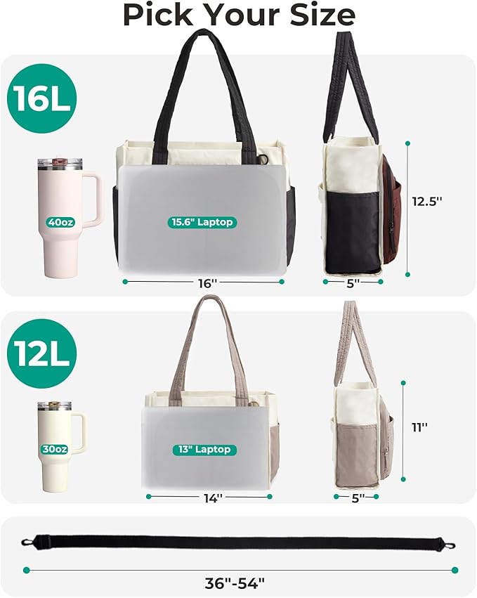 BAGSMART Tote Bag for Women, Puffy Laptop Work College Shoulder Handbag | 30oz or 40oz Tumbler Holder with Crossbody Strap, 13 inch or 15.6 inch Laptop Sleeve, Water Resistant Puffer Teacher Tote Bag - Image 4