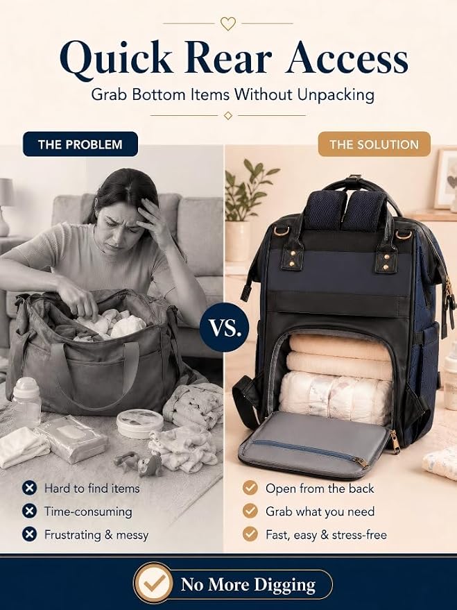 Diaper Bag Backpack, Unisex PU Leather, Very Dark Navy Blue, 16 Pockets, Insulated 3-Bottle Front, Removable Divider, Rear Zip Access, Wipes Dispenser, Stroller Straps, Luggage Sleeve - Image 5