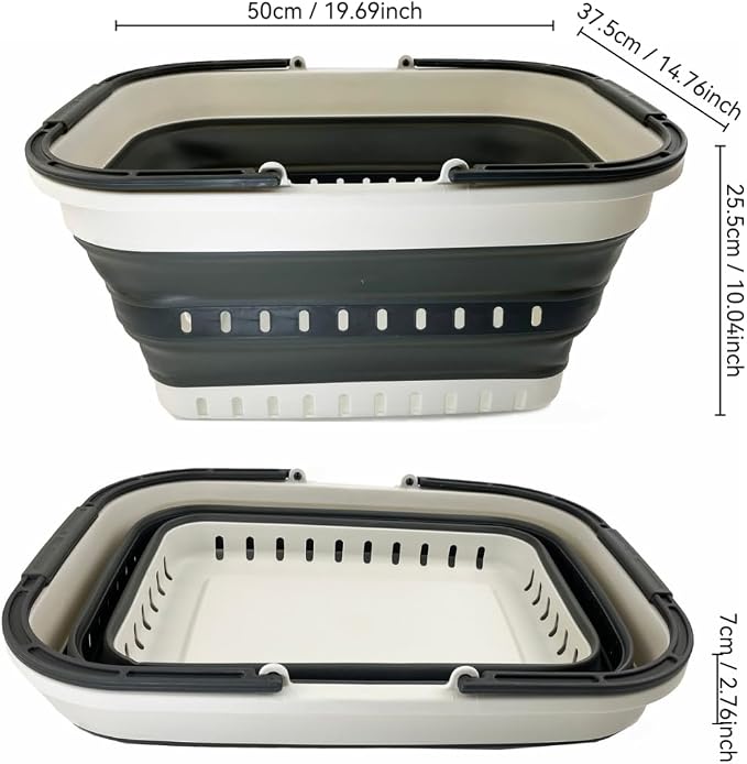 SAMMART 26L (6.8 Gallons) Collapsible Plastic Laundry Basket with Handle-Foldable Pop Up Storage Basket with handle (Grey/Washed Black) - Image 3