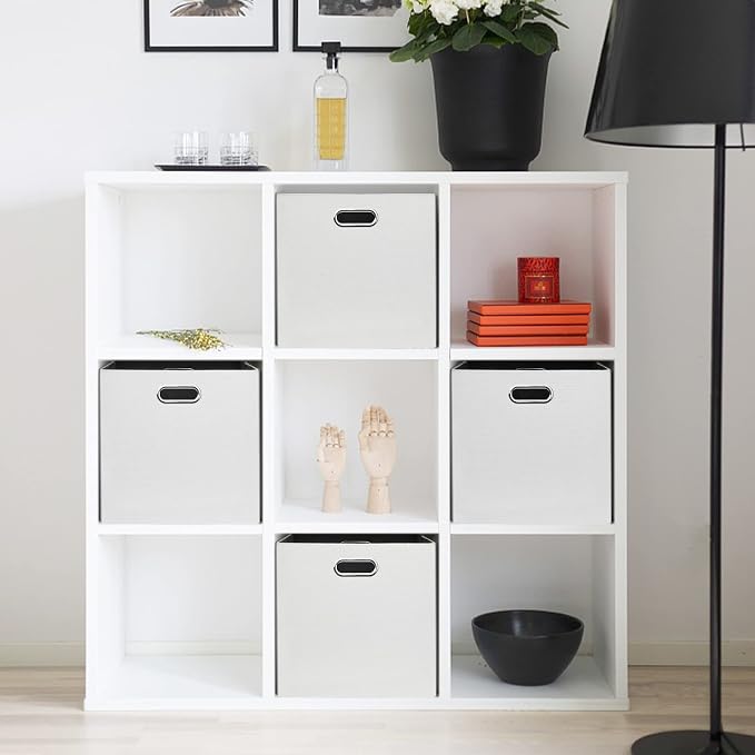 Posprica 11x11 Storage Cubes, Collapsible Storage Bins with Dual Handles, Fabric Foldable Storage Boxes Basket for Closet Shelf Cabinet Bookcase Organization, Set of 4, White - Image 5