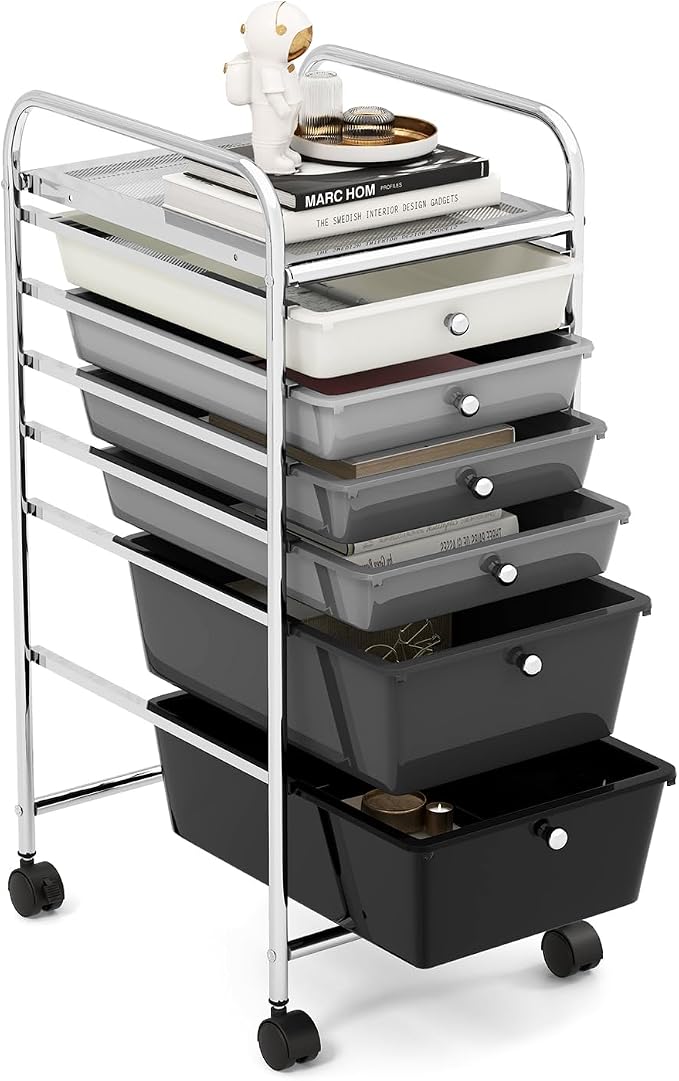 GOFLAME 6-Drawer Rolling Storage Cart, Multifunctional Art Craft Organizer Cart, Mobile Utility Storage Cart with Removable Drawers & Lockable Wheels, Craft Cart for Home Office, School, Gray Gradient by GOFLAME