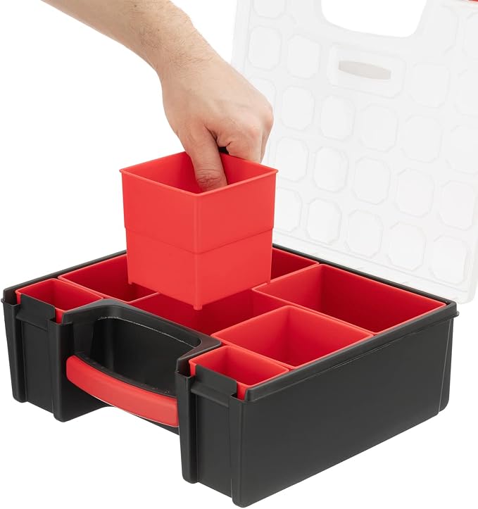 INTERTOOL Hardware Organizer with 7 Deep Removable Bins - Small Parts Storage Tool Box for Nuts, Bolts, Screws, Nails - Portable Handle Transparent Lid with Locks BX08-4032 - Image 4