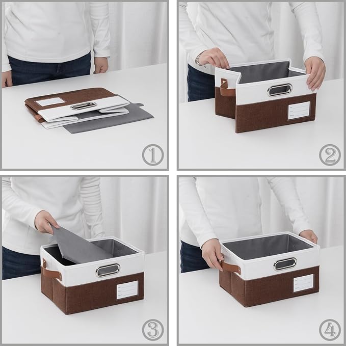 Foldable Storage Bins with Handles [3-Pack] Fabric Collapsible Storage Boxes Baskets Cubes Containers with Handles for Closet Living Room Bedroom (Brown & White 11.5x8.5x6.7'') - Image 5