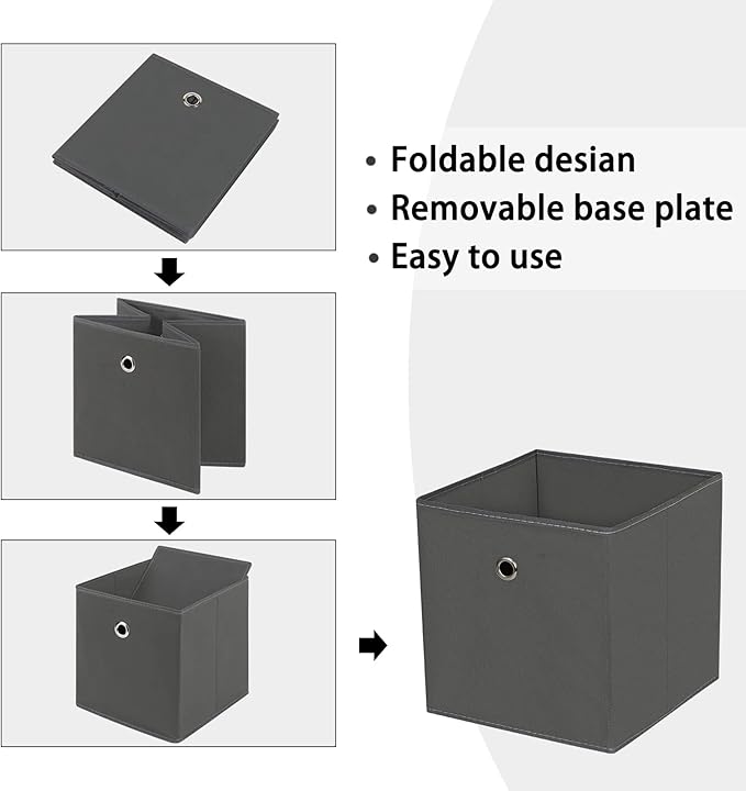 Foldable Storage Cubes Bins ,11 Inch Cloth Storage Cube Fabric Storage Box Cubes Organizer Baskets with Handles for Home Organizer Set of 3 (Grey) - Image 6