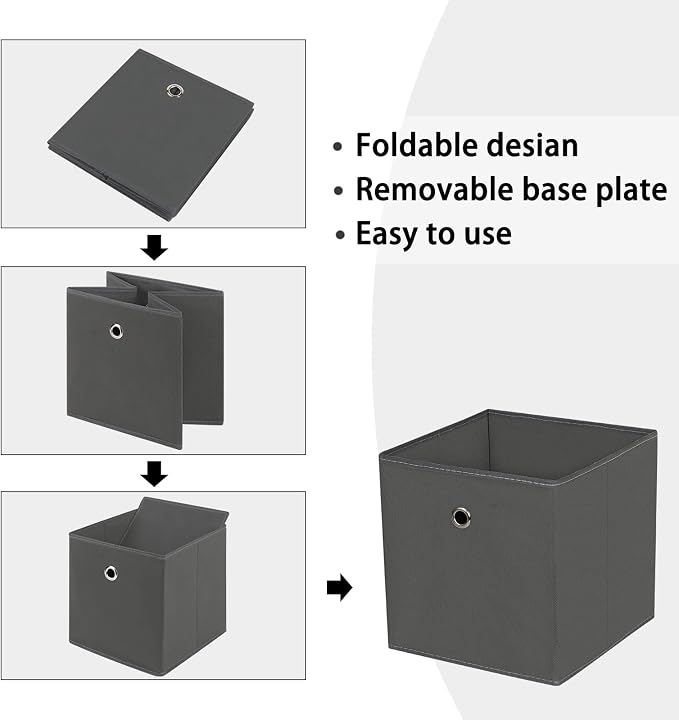 Foldable Storage Cubes Bins ,11 Inch Cloth Storage Cube Fabric Storage Box Cubes Organizer Baskets with Handles for Home Organizer Set of 10 (Grey) - Image 6
