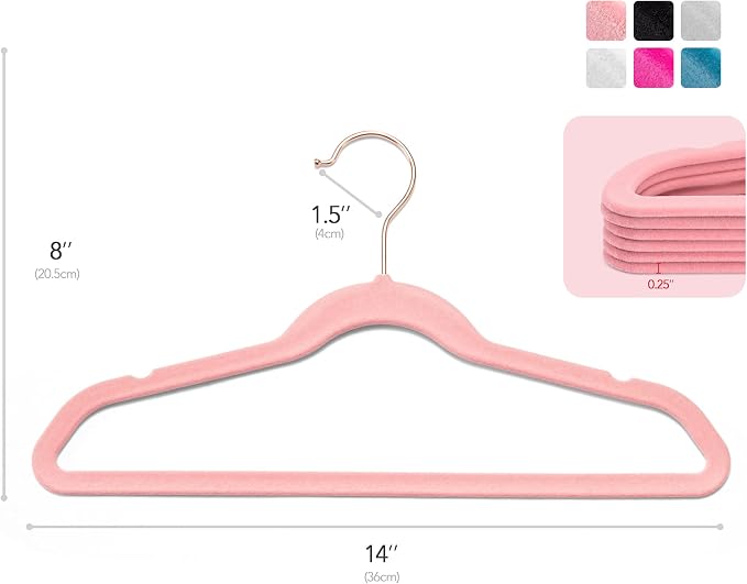 House Day Velvet Kids Hangers 60 Pack Blush Pink and Kids Clothes Hangers 60 Pack Light Blue, Premium Ultra Thin Cute Hangers for Childrens - Image 8