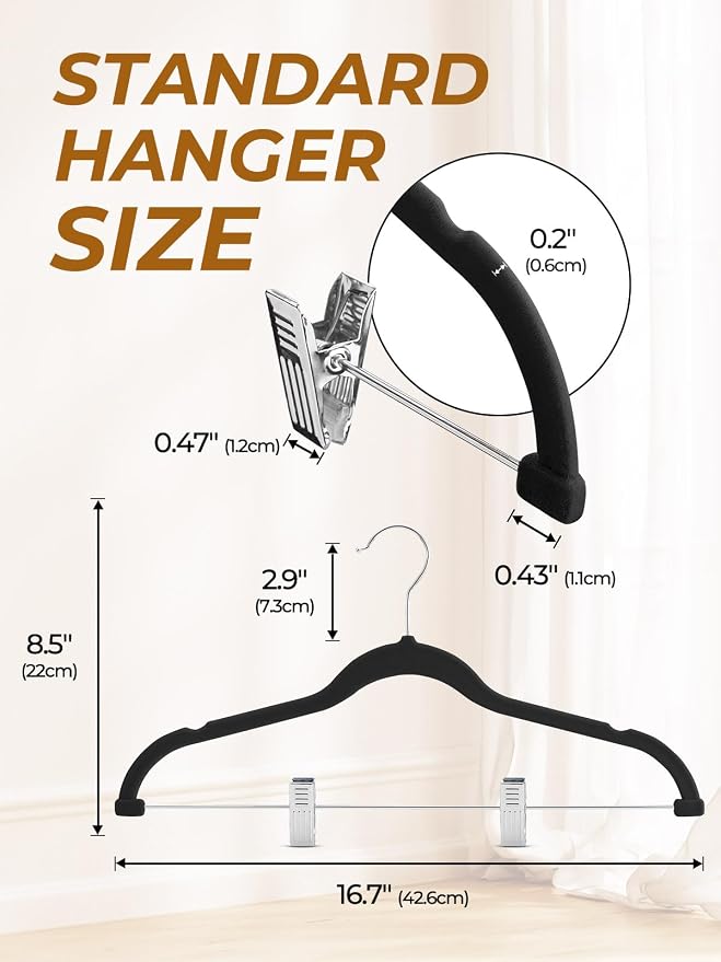 HOUSE DAY Velvet Skirt Hangers 72 Pack, Black Hanger with Adjustable Clips | Space Saving Slim Felt Pant Hanger, Heavy Duty Shorts Hanger, Non Slip Clip Hangars for Pants, Skirts, Shorts, Outfit - Image 6